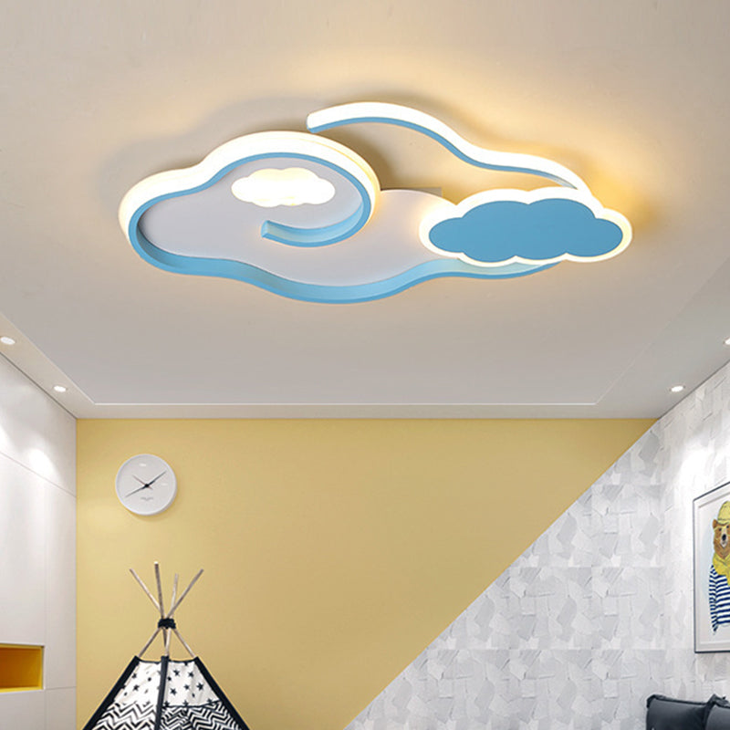 Cloud Kids Bedroom Ceiling Flush Mount Light Metal LED Contemporary Flush Mount Lamp in Blue