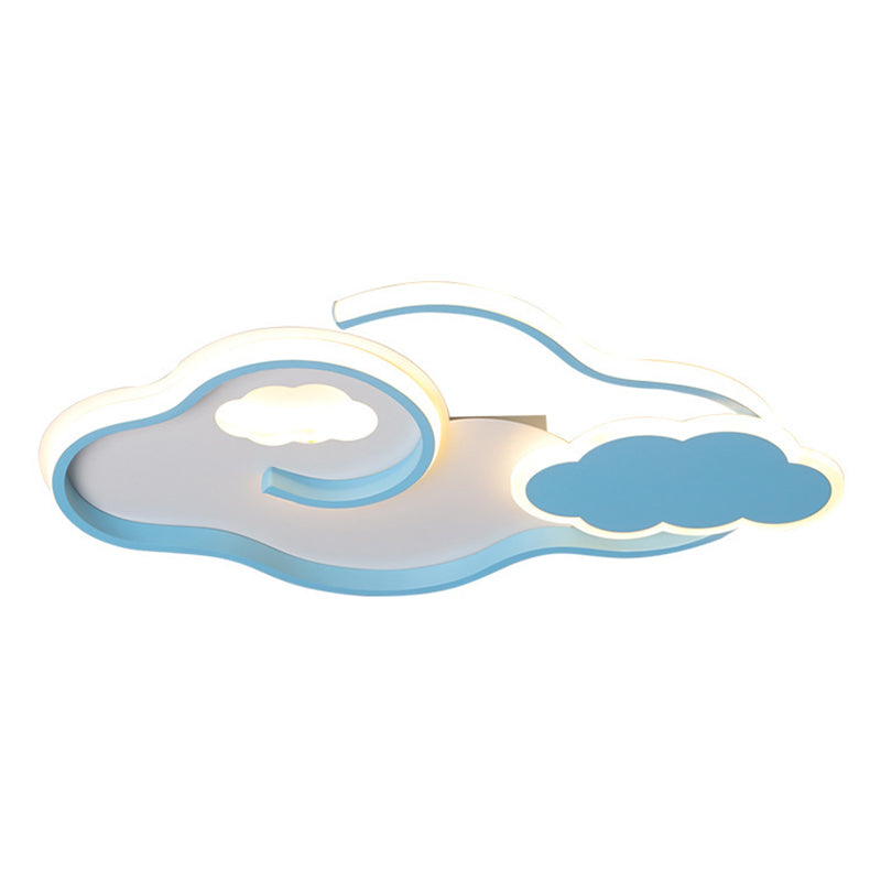 Cloud Kids Bedroom Ceiling Flush Mount Light Metal LED Contemporary Flush Mount Lamp in Blue