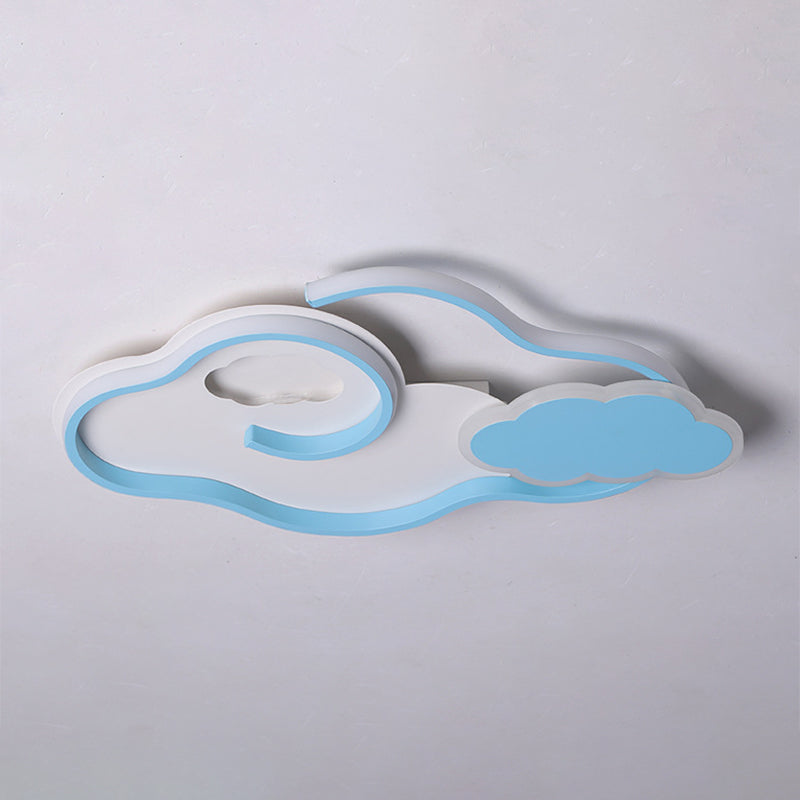 Cloud Kids Bedroom Ceiling Flush Mount Light Metal LED Contemporary Flush Mount Lamp in Blue