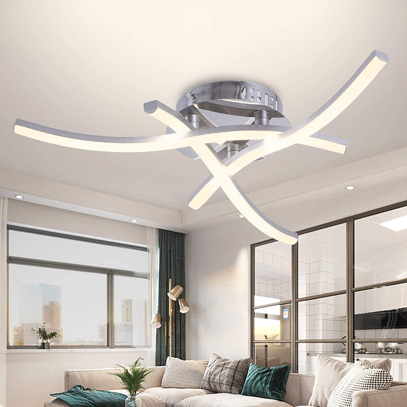 Crossed Line Living Room Semi Mount Lighting Metal LED Contemporary Close to Ceiling Lighting in Chrome