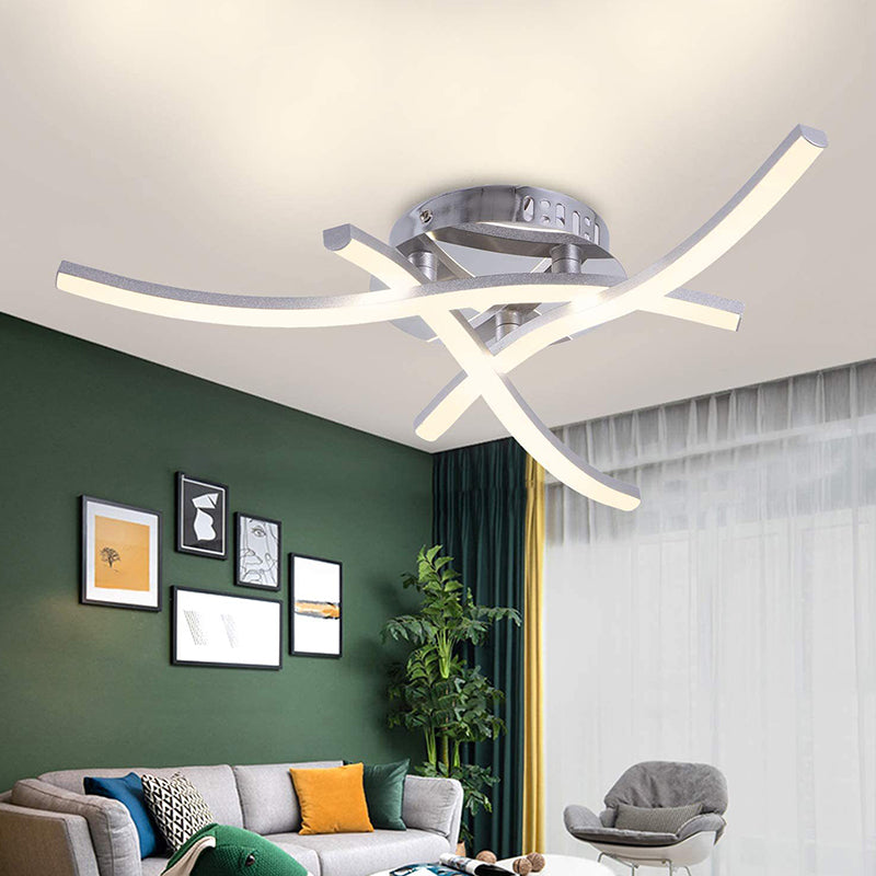Crossed Line Living Room Semi Mount Lighting Metal LED Contemporary Close to Ceiling Lighting in Chrome