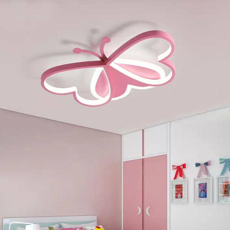 Pink Butterfly Close To Ceiling Lighting Cartoon LED Acrylic Ceiling Light Fixture