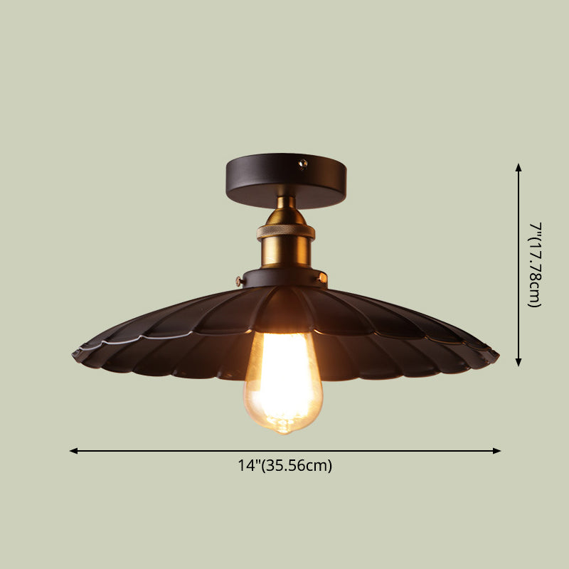 Metal Scalloped Shade Ceiling Mounted Light Industrial Restaurant Close To Ceiling Light in Black