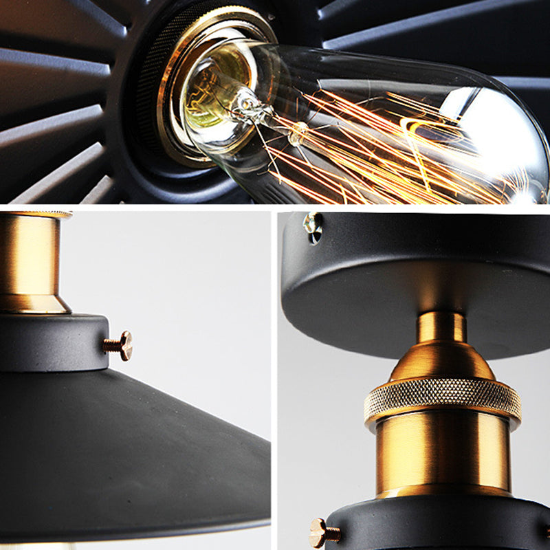 Metal Scalloped Shade Ceiling Mounted Light Industrial Restaurant Close To Ceiling Light in Black