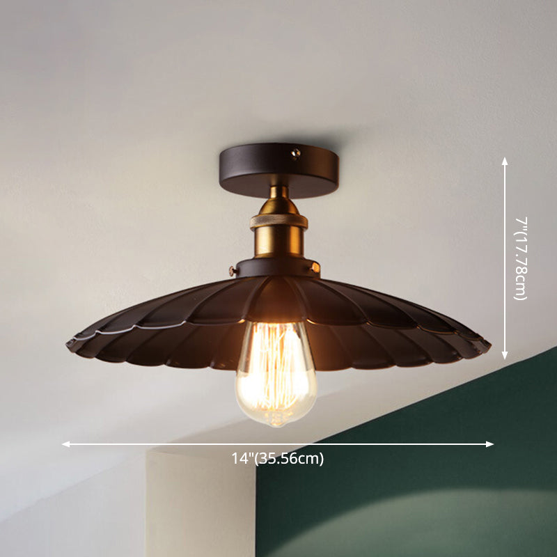 Metal Scalloped Shade Ceiling Mounted Light Industrial Restaurant Close To Ceiling Light in Black