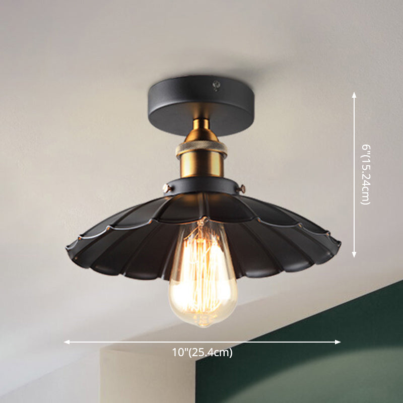 Metal Scalloped Shade Ceiling Mounted Light Industrial Restaurant Close To Ceiling Light in Black