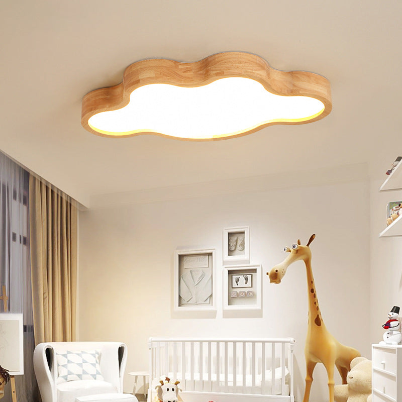 Modern Style Cloud Flush Mount Light Fixture Wooden LED Bedroom Flush Ceiling Light Fixture in Wood