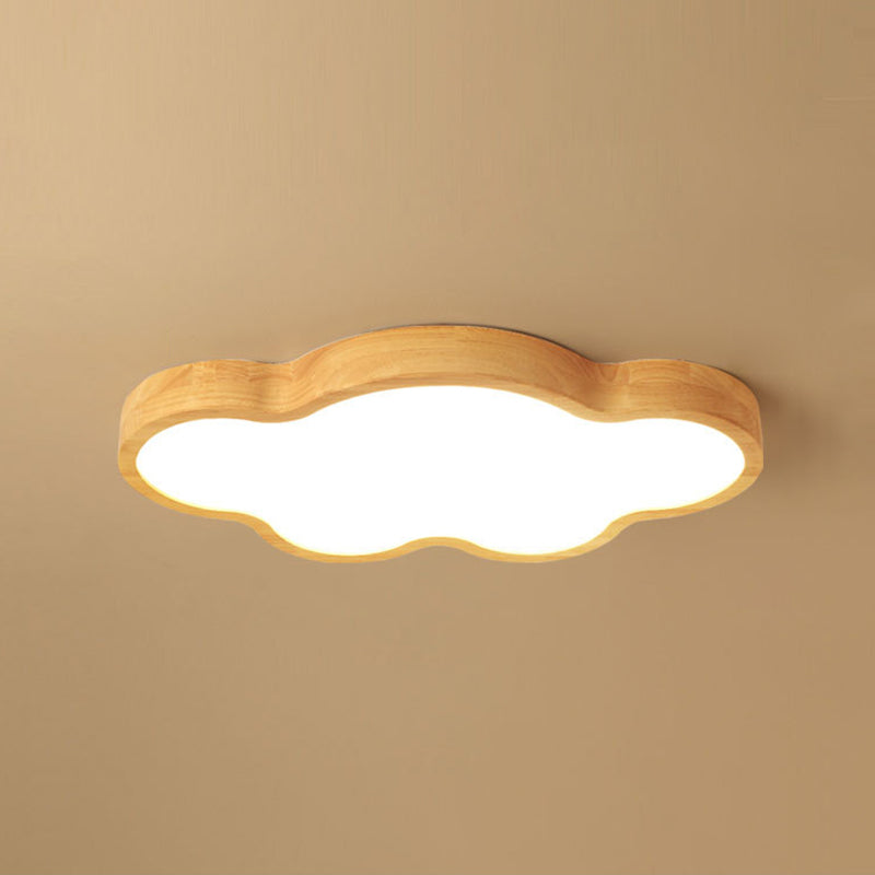 Modern Style Cloud Flush Mount Light Fixture Wooden LED Bedroom Flush Ceiling Light Fixture in Wood