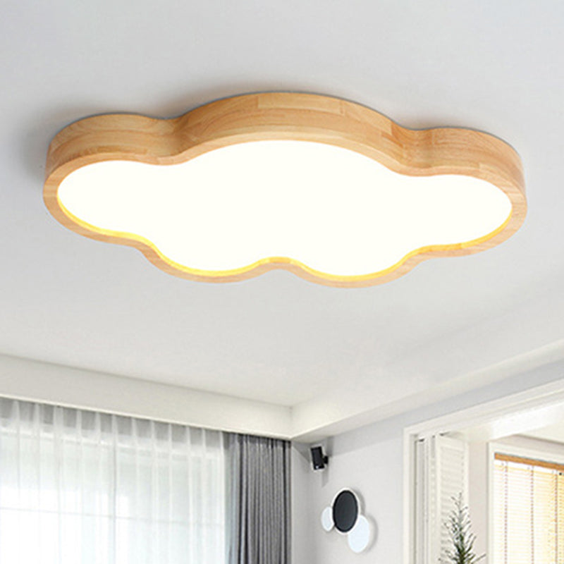 Modern Style Cloud Flush Mount Light Fixture Wooden LED Bedroom Flush Ceiling Light Fixture in Wood