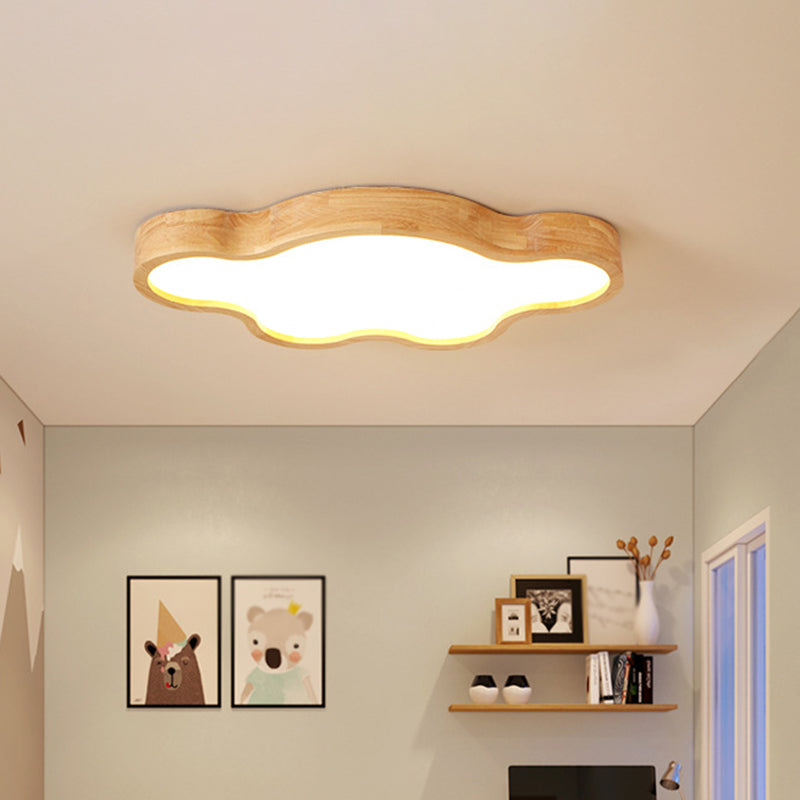 Modern Style Cloud Flush Mount Light Fixture Wooden LED Bedroom Flush Ceiling Light Fixture in Wood