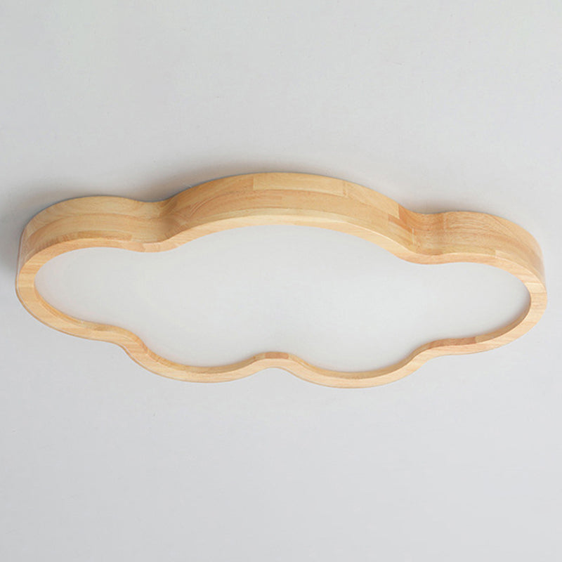 Modern Style Cloud Flush Mount Light Fixture Wooden LED Bedroom Flush Ceiling Light Fixture in Wood