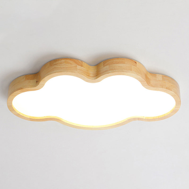 Modern Style Cloud Flush Mount Light Fixture Wooden LED Bedroom Flush Ceiling Light Fixture in Wood