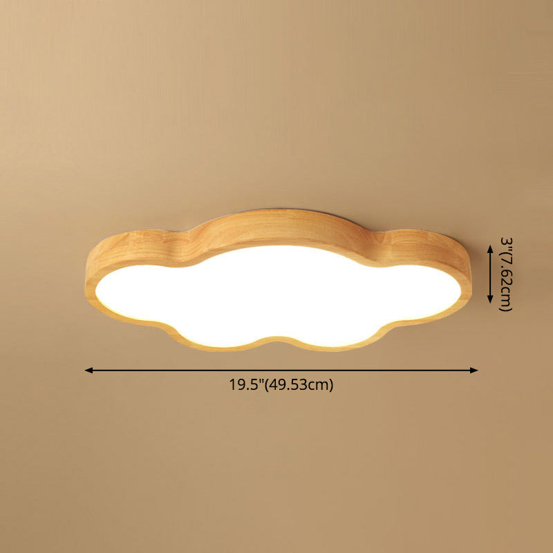 Modern Style Cloud Flush Mount Light Fixture Wooden LED Bedroom Flush Ceiling Light Fixture in Wood