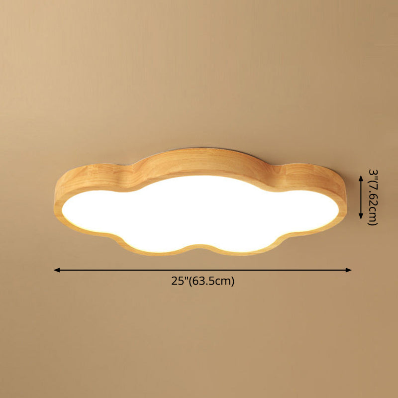Modern Style Cloud Flush Mount Light Fixture Wooden LED Bedroom Flush Ceiling Light Fixture in Wood