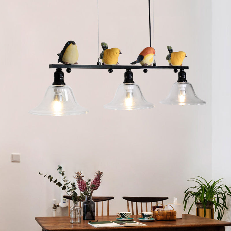 3 Lights Metal Island Pendant Lighting Contemporary Cone Glass Shade Island Lamps