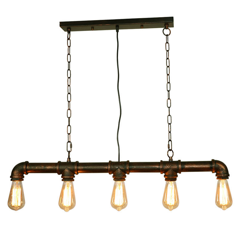 5 Lights Metal Tubular Island Pendant Lighting Retro Industrial Exposed Bulb Island Lamp