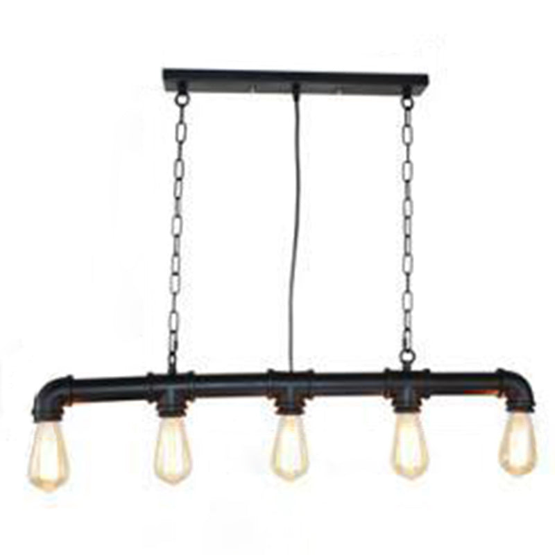 5 Lights Metal Tubular Island Pendant Lighting Retro Industrial Exposed Bulb Island Lamp