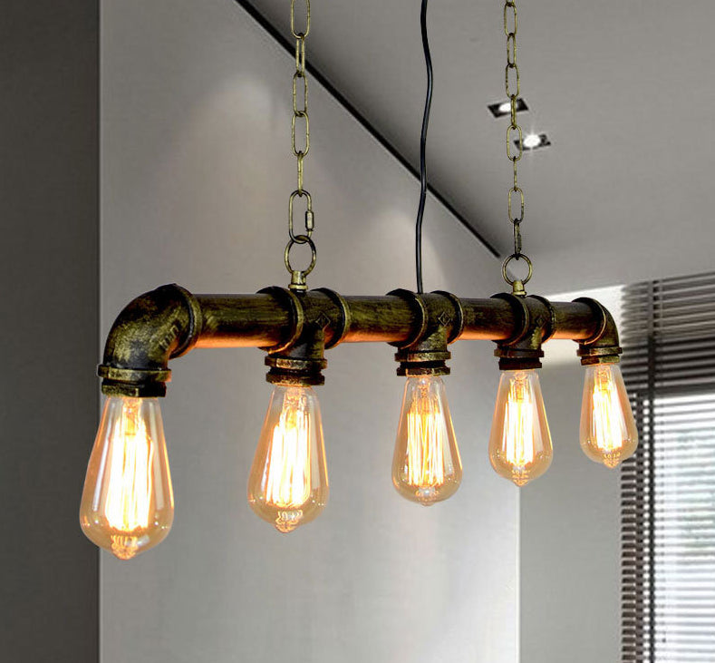 5 Lights Metal Tubular Island Pendant Lighting Retro Industrial Exposed Bulb Island Lamp