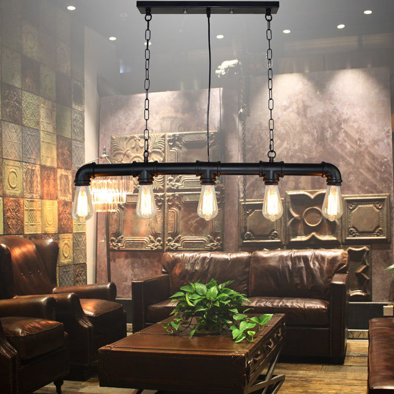 5 Lights Metal Tubular Island Pendant Lighting Retro Industrial Exposed Bulb Island Lamp