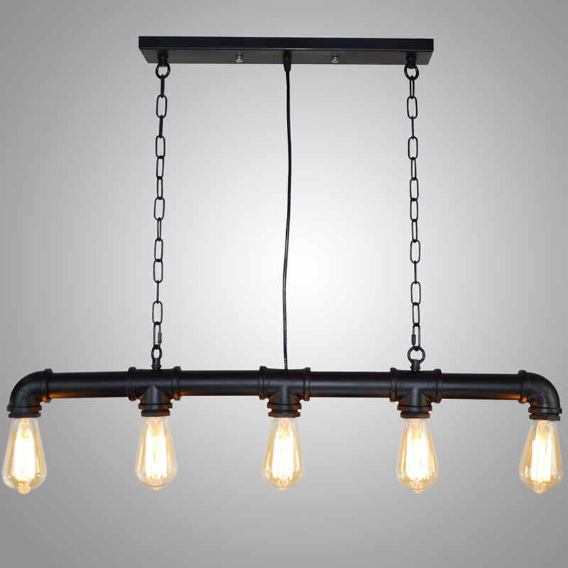 5 Lights Metal Tubular Island Pendant Lighting Retro Industrial Exposed Bulb Island Lamp