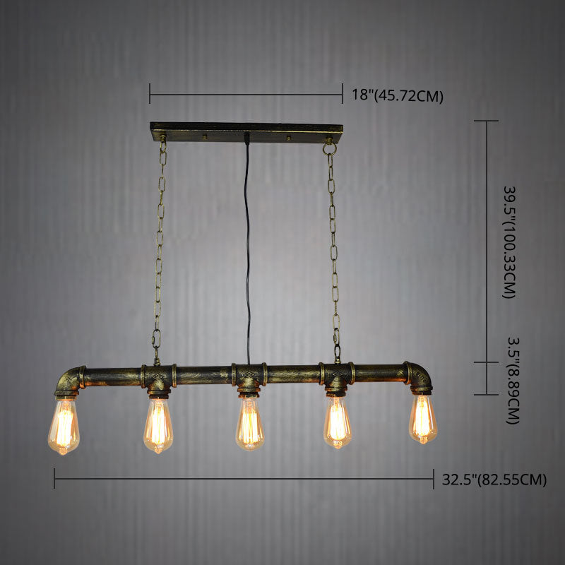 5 Lights Metal Tubular Island Pendant Lighting Retro Industrial Exposed Bulb Island Lamp