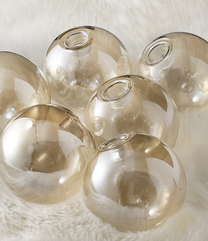 Mid-Century Modern Gold Metal Island Pendant Lighting Spherical Amber Glass Island Ceiling Light for Dining Table