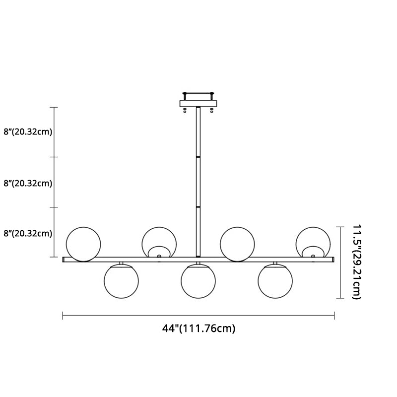 7 Light Modern Gold Metal Island Pendant Lighting Spherical White Glass Island Ceiling Light for Dining Table