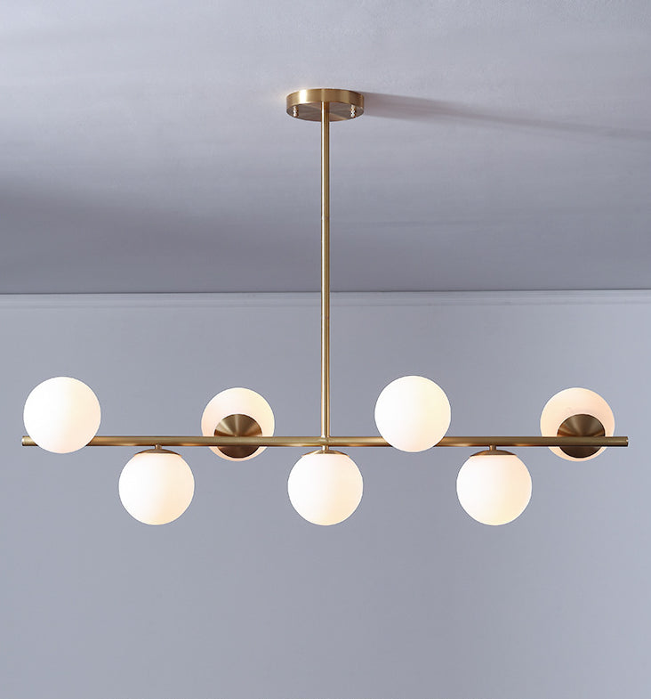 7 Light Modern Gold Metal Island Pendant Lighting Spherical White Glass Island Ceiling Light for Dining Table