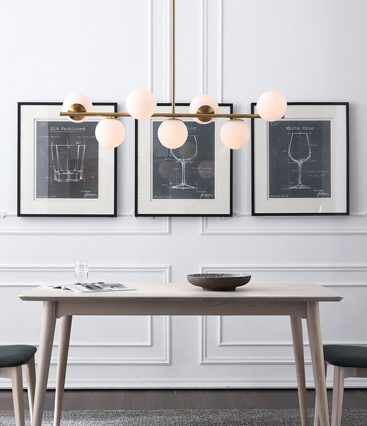 7 Light Modern Gold Metal Island Pendant Lighting Spherical White Glass Island Ceiling Light for Dining Table