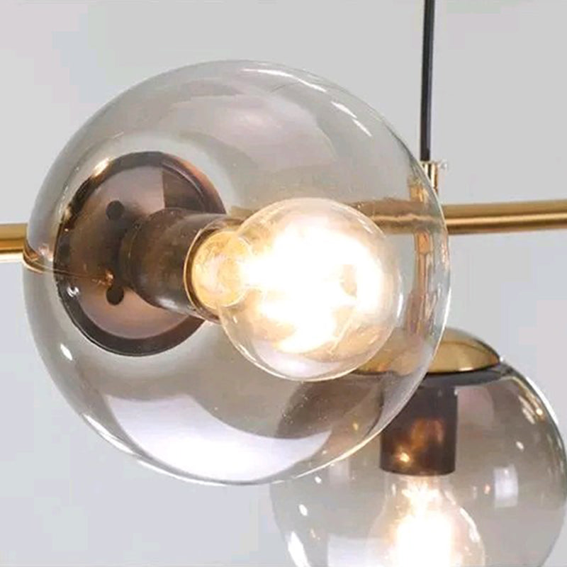 6 Light Modern Gold Metal Island Pendant Lighting Spherical Smoke Glass Island Ceiling Light for Dining Table