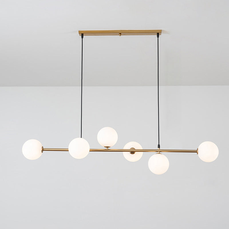 6 Leichte moderne Goldmetallinselheize Beleuchtung Kugelglas Island Deckenleuchte zum Esstisch