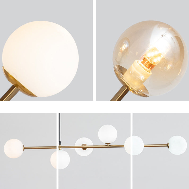 6 Leichte moderne Goldmetallinselheize Beleuchtung Kugelglas Island Deckenleuchte zum Esstisch