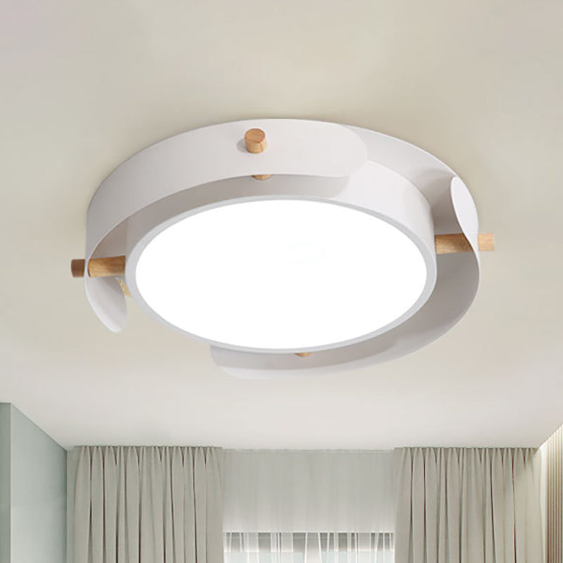 Nordisch Stil Rund Deckenlampe Metall Weiß/Braun Flush Mount Licht mit Diffuser, 16 "/19.5" W