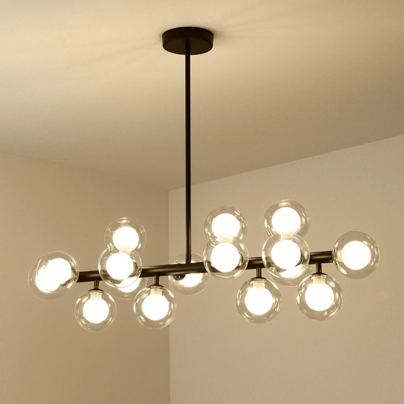 16 lumière moderne îlot noir pendentif éclairage sphérique en verre île plafond de plafond pour table à manger