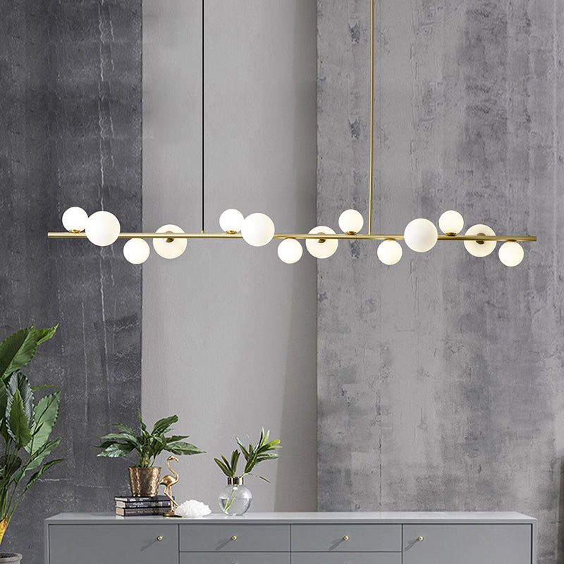 Minimalisme moderne Gold Metal Island Pendant Lighting Sphérique Glass Island Plafond Light pour table à manger