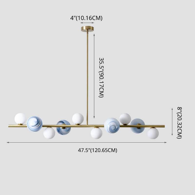 Minimalisme moderne Gold Metal Island Pendant Lighting Sphérique Glass Island Plafond Light pour table à manger