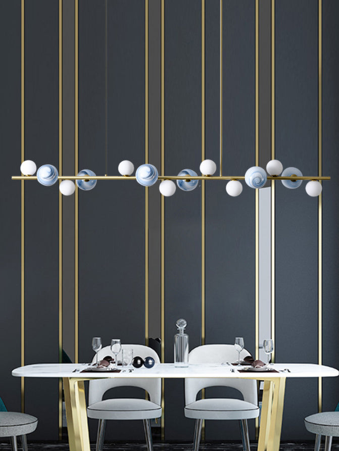 Modern Minimalism Gold Metal Island Pendant Lighting Spherical Glass Island Ceiling Light for Dining Table