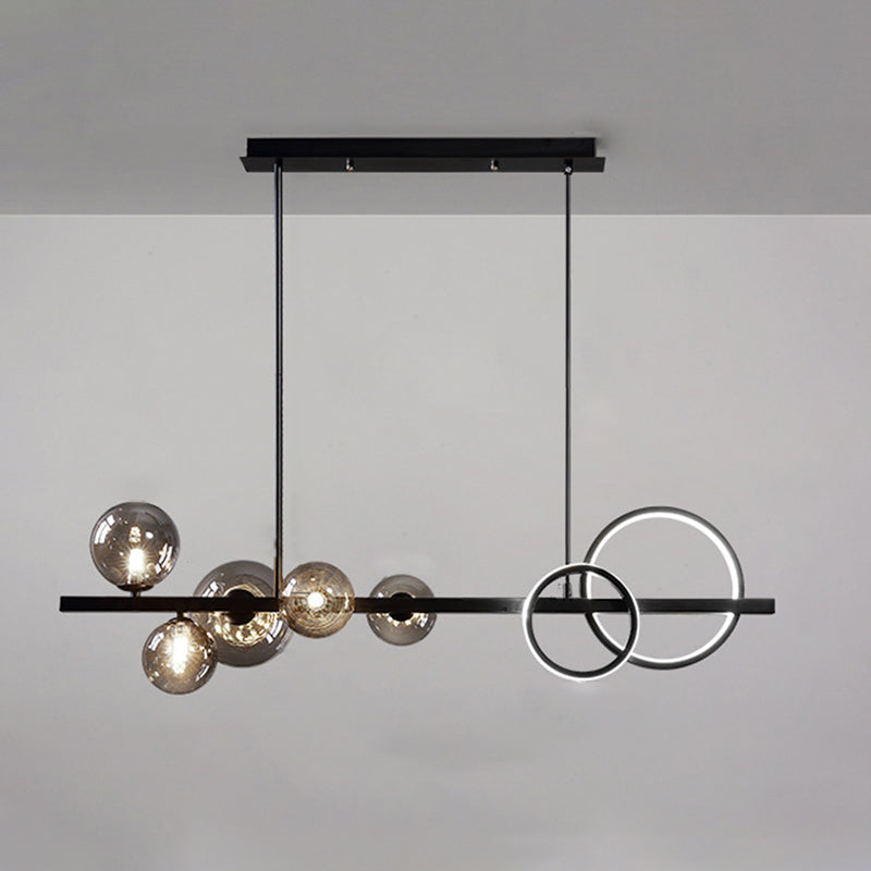 5 Light Modern Black Metal Island Pendant Lighting Spherical Glass Island Ceiling Light for Dining Table