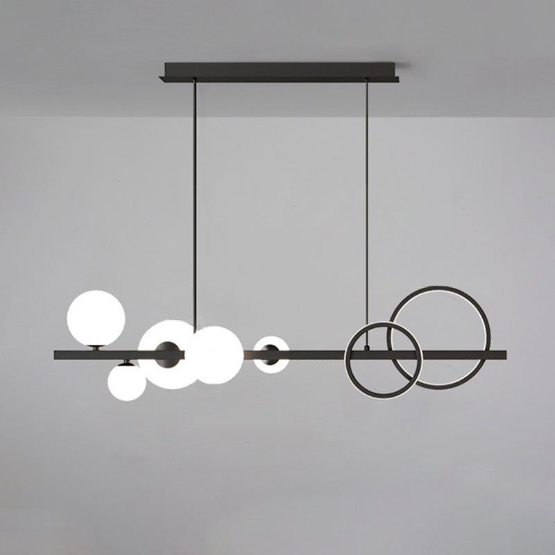 5 Light Modern Black Metal Island Pendant Lighting Spherical Glass Island Ceiling Light for Dining Table
