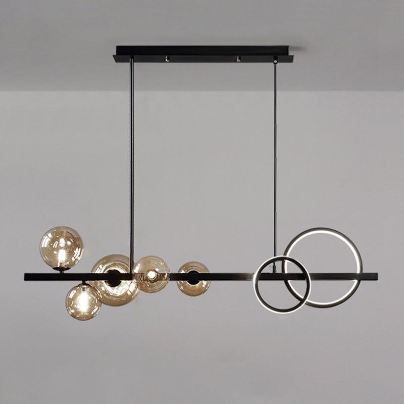 5 Light Modern Black Metal Island Pendant Lighting Spherical Glass Island Ceiling Light for Dining Table