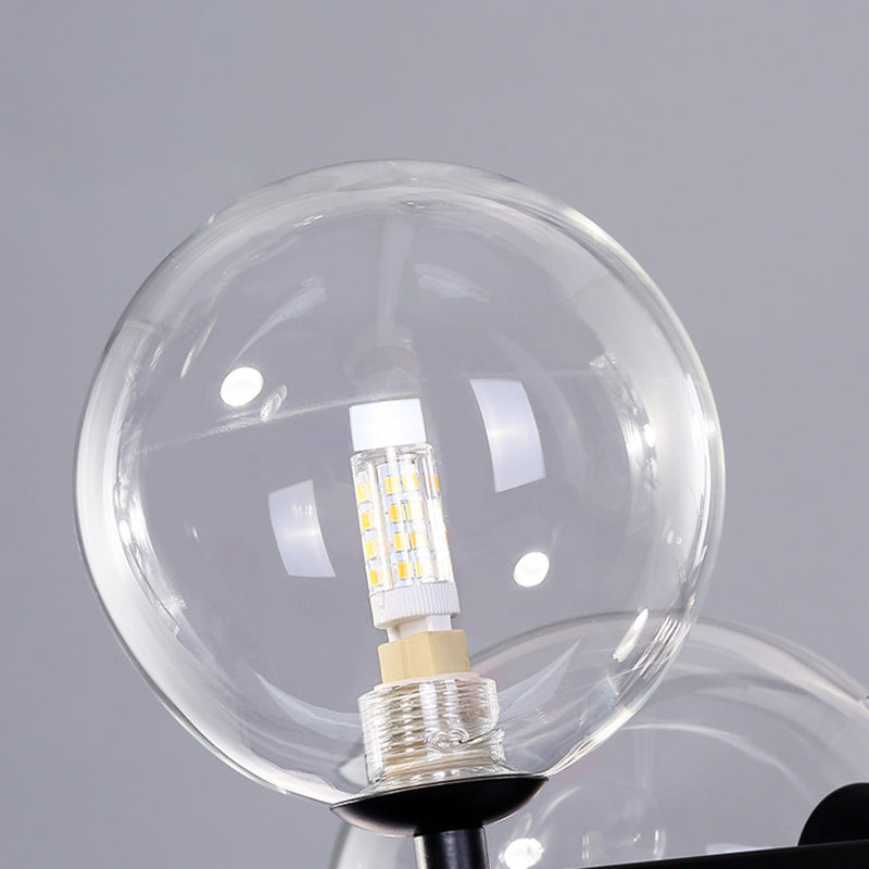 5 Light Modern Black Metal Island Pendant Lighting Spherical Glass Island Ceiling Light for Dining Table