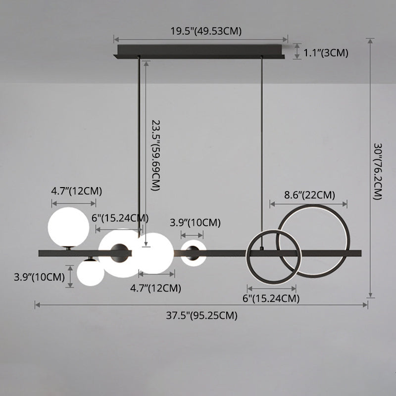 5 Luce moderna black metal isola a sospensione illuminazione sferica a soffitto isola vetro per tavolo da pranzo