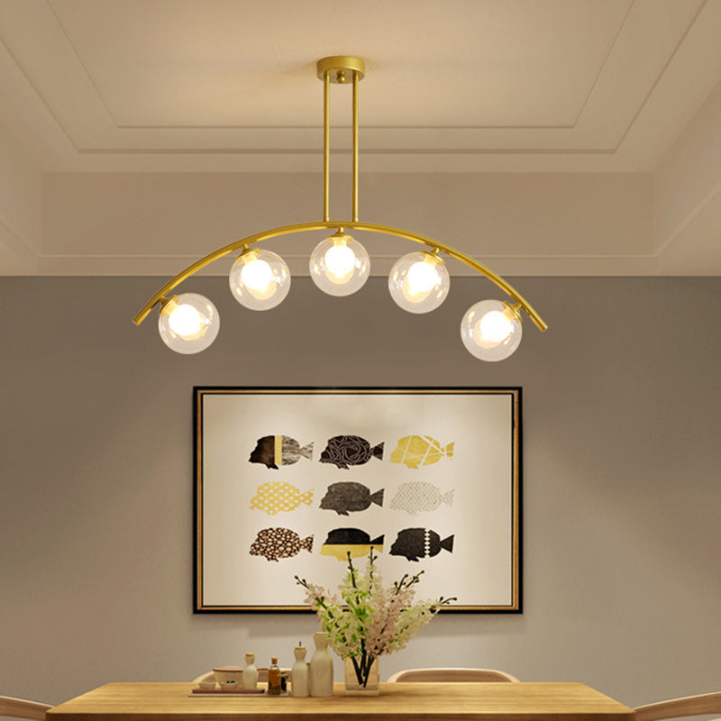 Mid-Century Modern Gold Metal Island Pendant Lighting Spherical Glass Island Ceiling Light for Dining Table