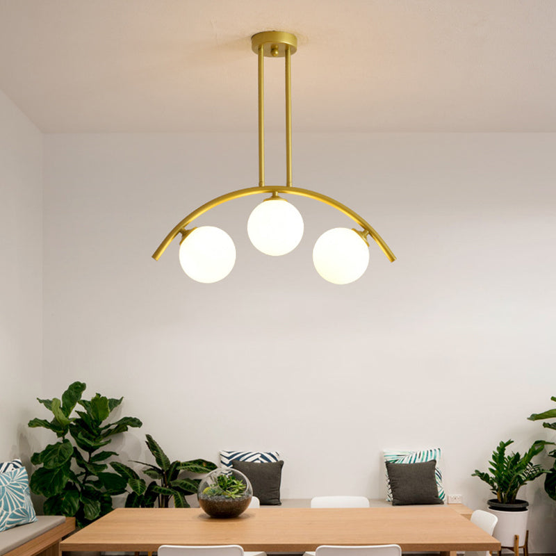 Mid-Century Modern Gold Metal Island Pendant Lighting Spherical Glass Island Ceiling Light for Dining Table