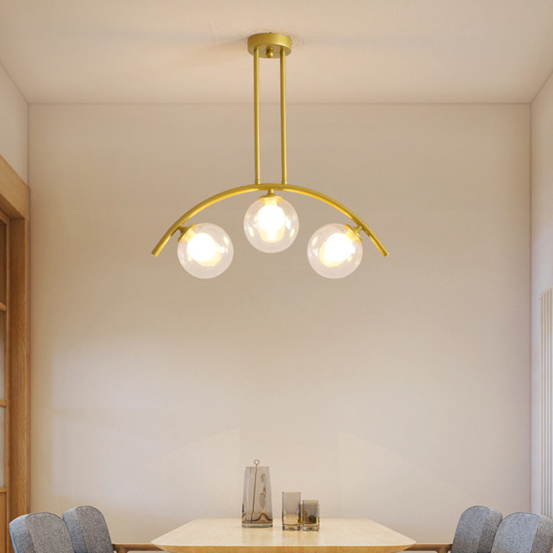 Mid-Century Modern Gold Metal Island Pendant Lighting Spherical Glass Island Ceiling Light for Dining Table