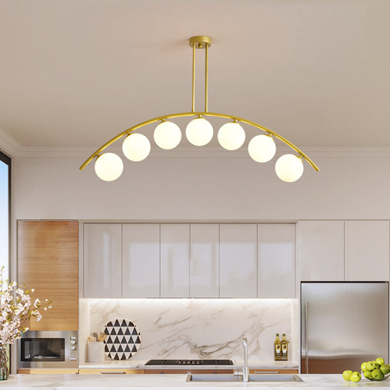 Mid-Century Modern Gold Metal Island Pendant Lighting Spherical Glass Island Ceiling Light for Dining Table
