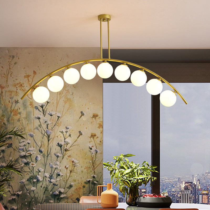 Mid-Century Modern Gold Metal Island Pendant Lighting Spherical Glass Island Ceiling Light for Dining Table