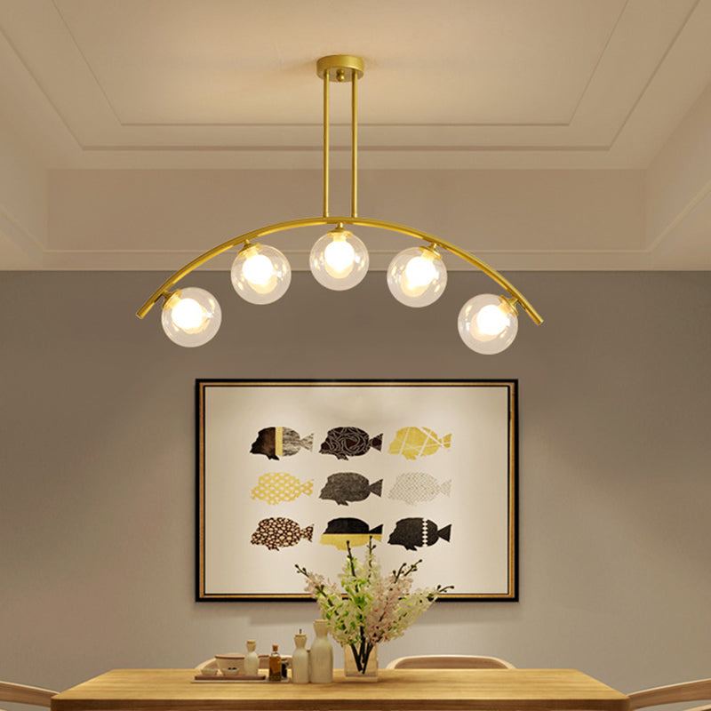Mid-Century Modern Gold Metal Island Pendant Lighting Spherical Glass Island Ceiling Light for Dining Table