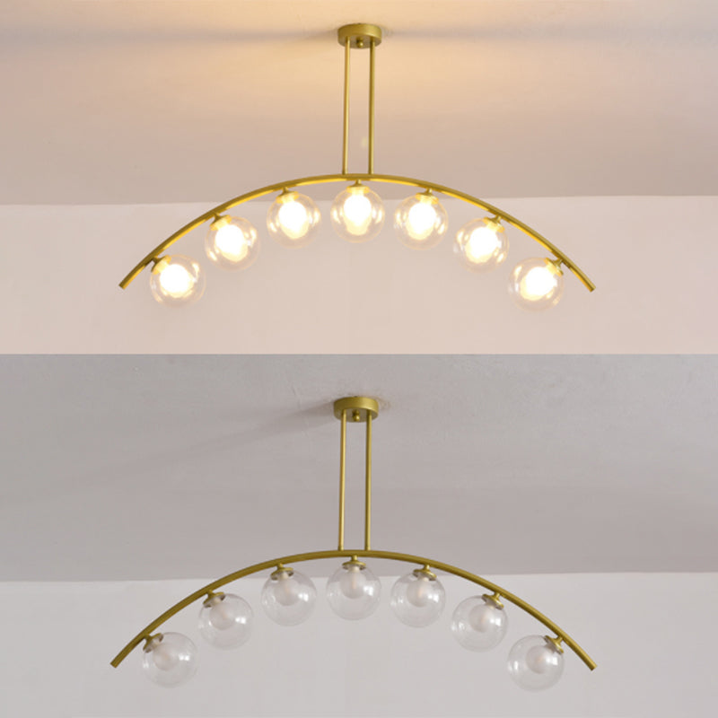 Mid-Century Modern Gold Metal Island Pendant Lighting Spherical Glass Island Ceiling Light for Dining Table