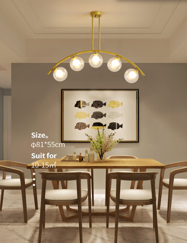 Mid-Century Modern Gold Metal Island Pendant Lighting Spherical Glass Island Ceiling Light for Dining Table